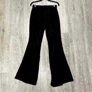 Blue Buttercup black ribbed velvet flare pants